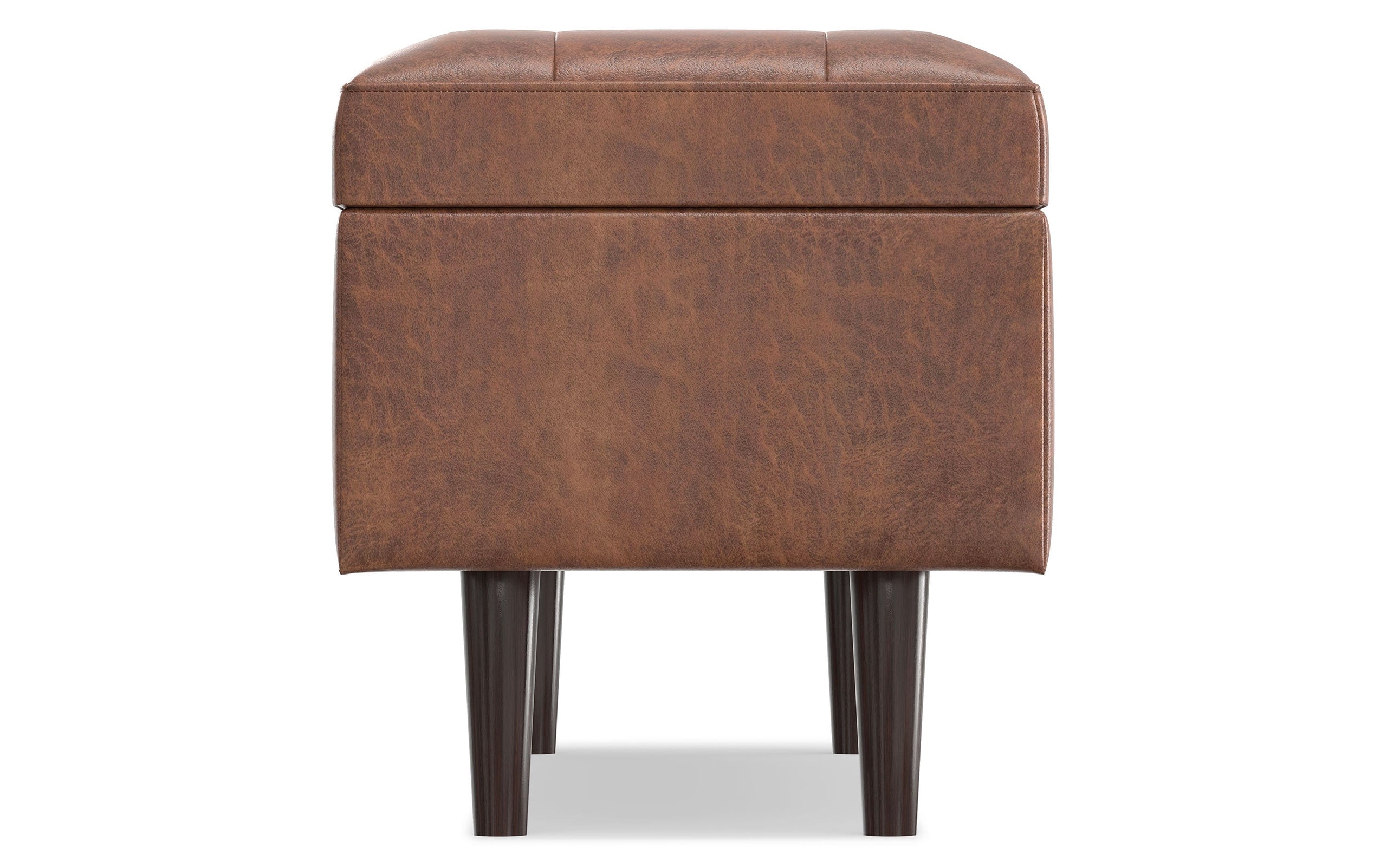Distressed Saddle Brown Distressed Vegan Leather | Shay Mid Century Rectangular Storage Ottoman