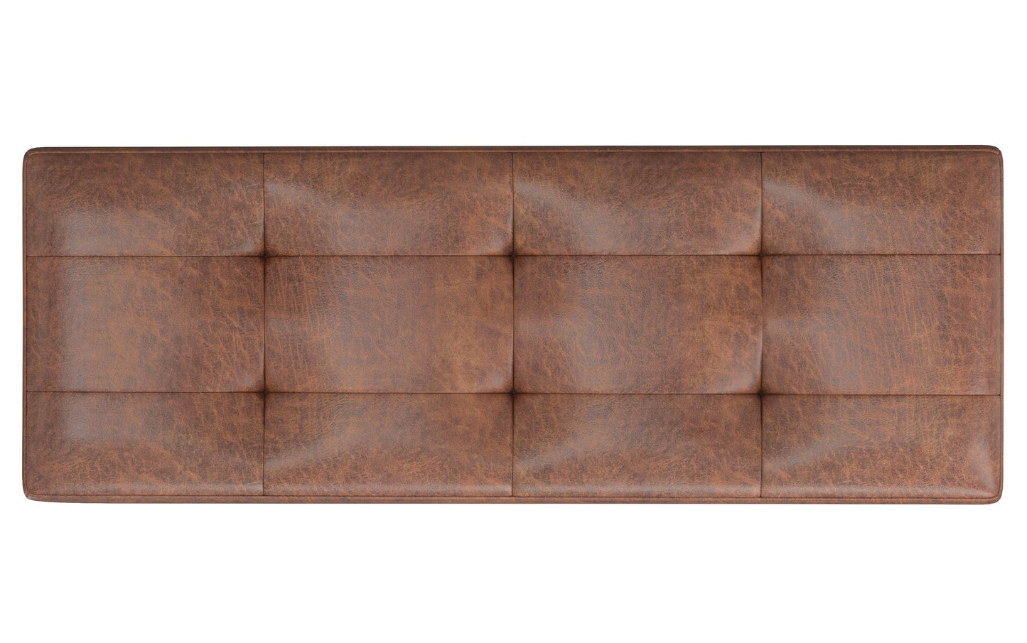 Distressed Saddle Brown Distressed Vegan Leather | Shay Mid Century Rectangular Storage Ottoman