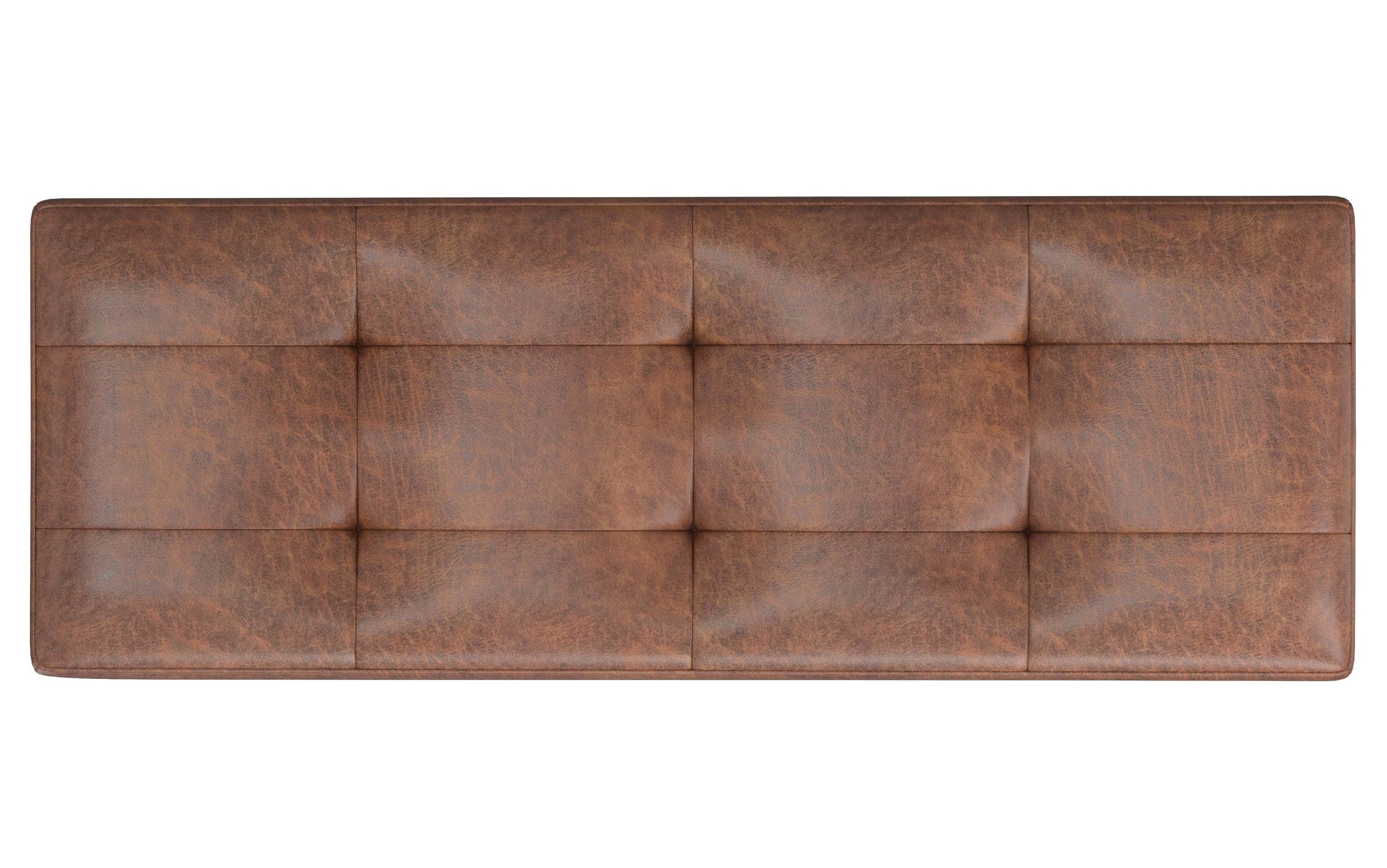Distressed Saddle Brown Distressed Vegan Leather | Shay Mid Century Rectangular Storage Ottoman