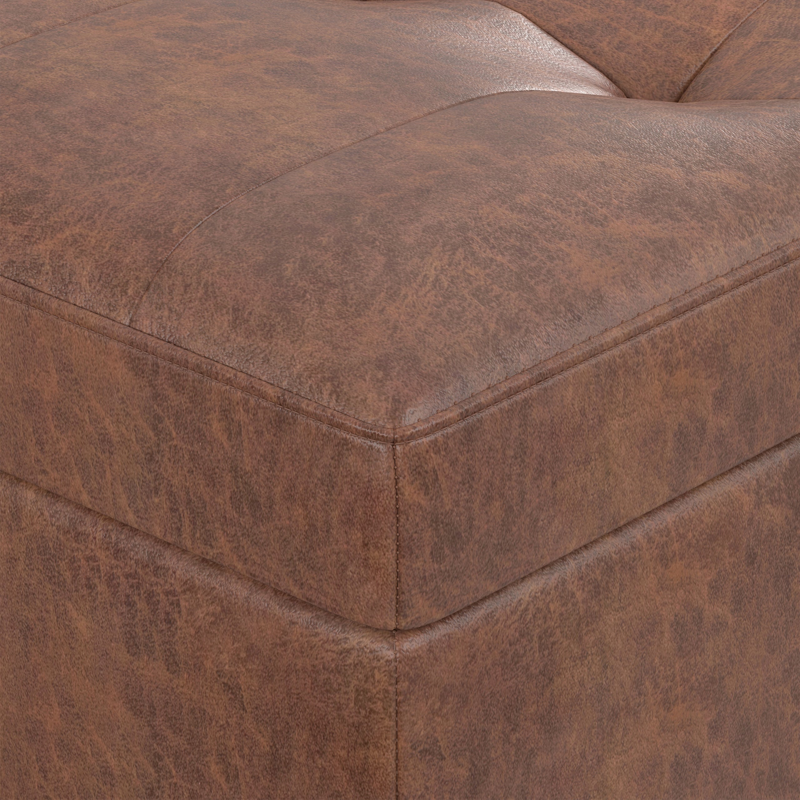 Distressed Saddle Brown Distressed Vegan Leather | Shay Mid Century Rectangular Storage Ottoman in Distressed Saddle Brown