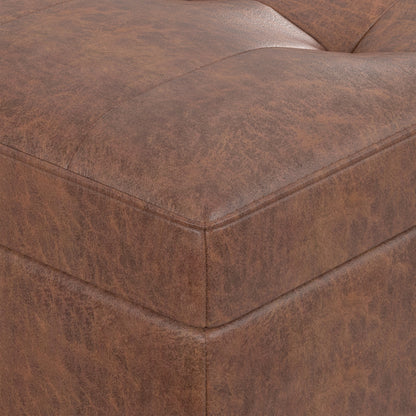 Distressed Saddle Brown Distressed Vegan Leather | Shay Mid Century Rectangular Storage Ottoman in Distressed Saddle Brown