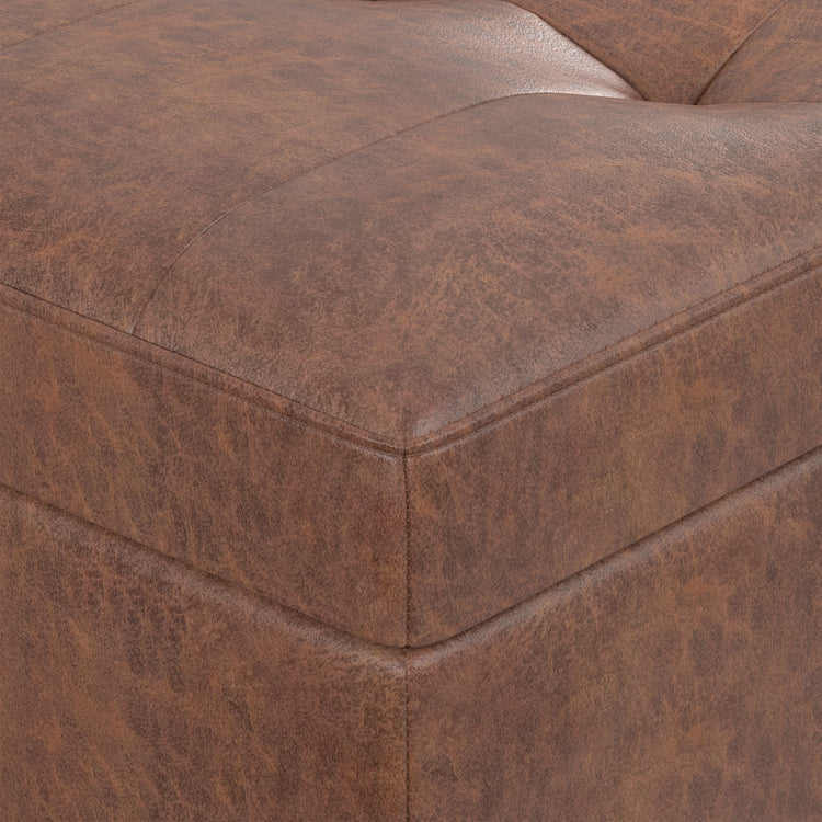 Distressed Saddle Brown Distressed Vegan Leather | Shay Mid Century Rectangular Storage Ottoman in Distressed Saddle Brown