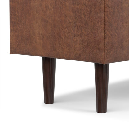 Distressed Saddle Brown Distressed Vegan Leather | Shay Mid Century Rectangular Storage Ottoman in Distressed Saddle Brown
