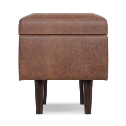 Distressed Saddle Brown Distressed Vegan Leather | Shay Mid Century Rectangular Storage Ottoman in Distressed Saddle Brown