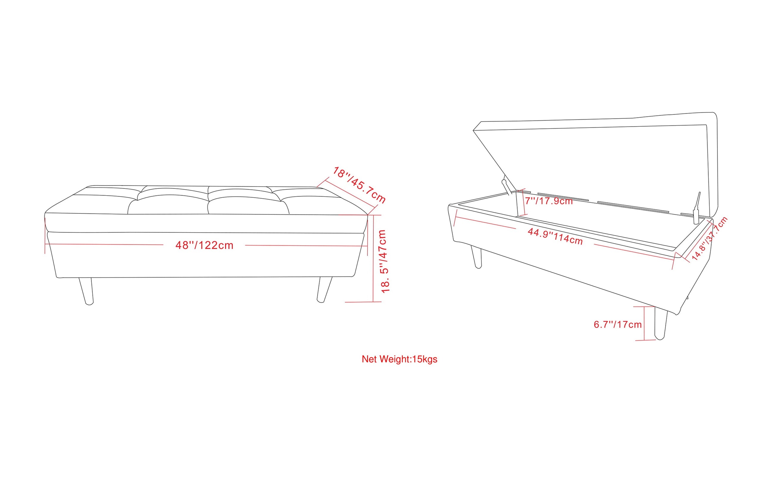 Distressed Grey Taupe Distressed Vegan Leather | Shay Mid Century Rectangular Storage Ottoman