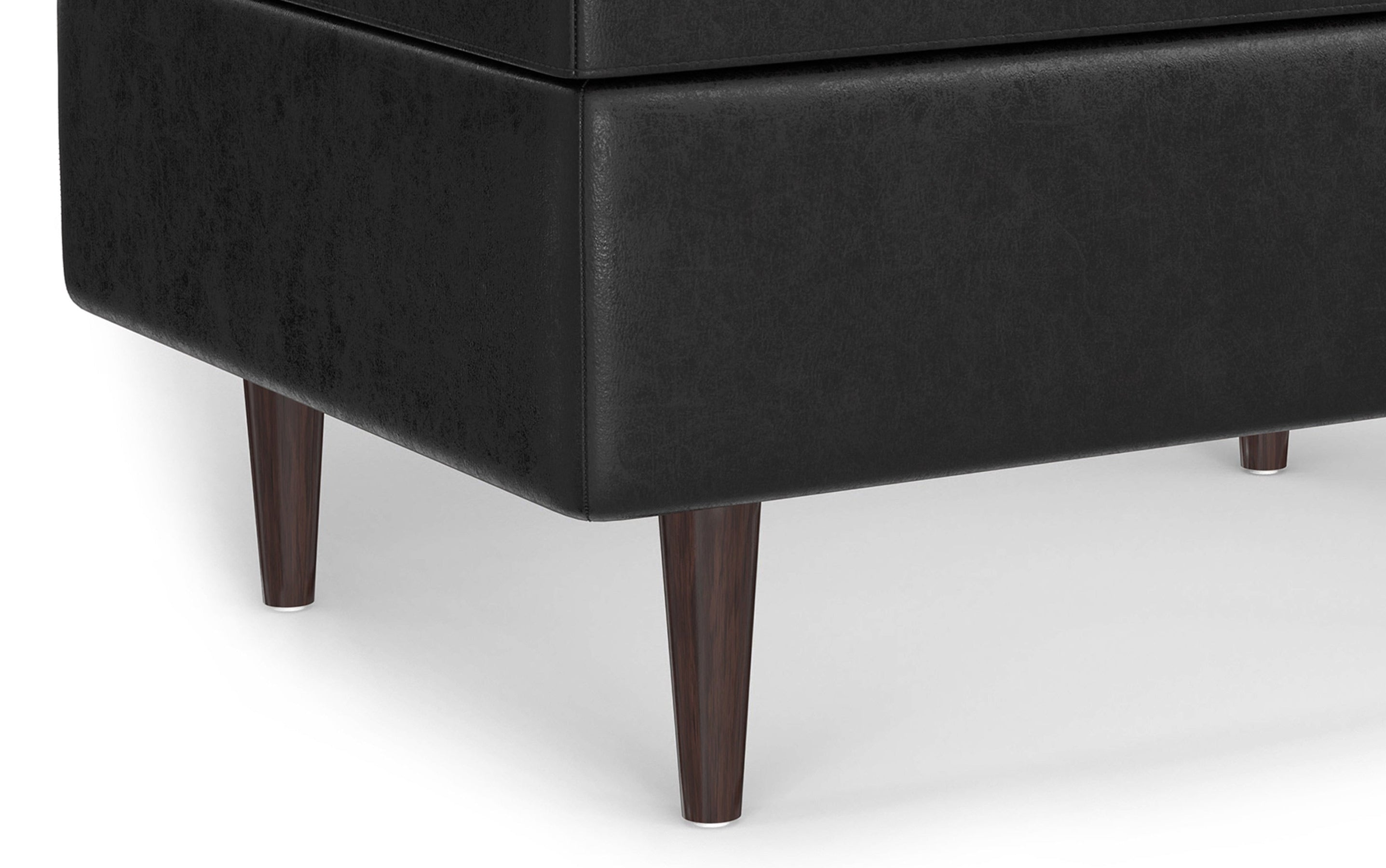 Distressed Black Distressed Vegan Leather | Shay Mid Century Small Square Coffee Table Storage Ottoman