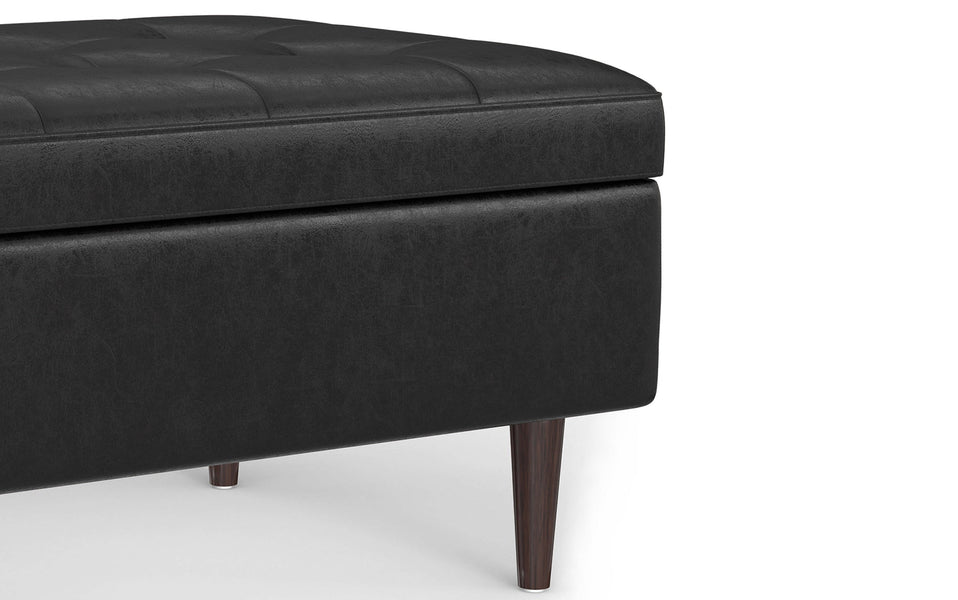 Distressed Black Distressed Vegan Leather | Shay Mid Century Small Square Coffee Table Storage Ottoman