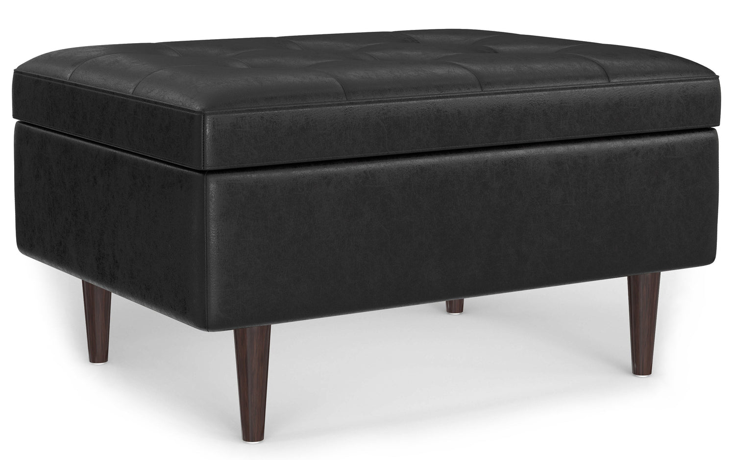 Distressed Black Distressed Vegan Leather | Shay Mid Century Small Square Coffee Table Storage Ottoman
