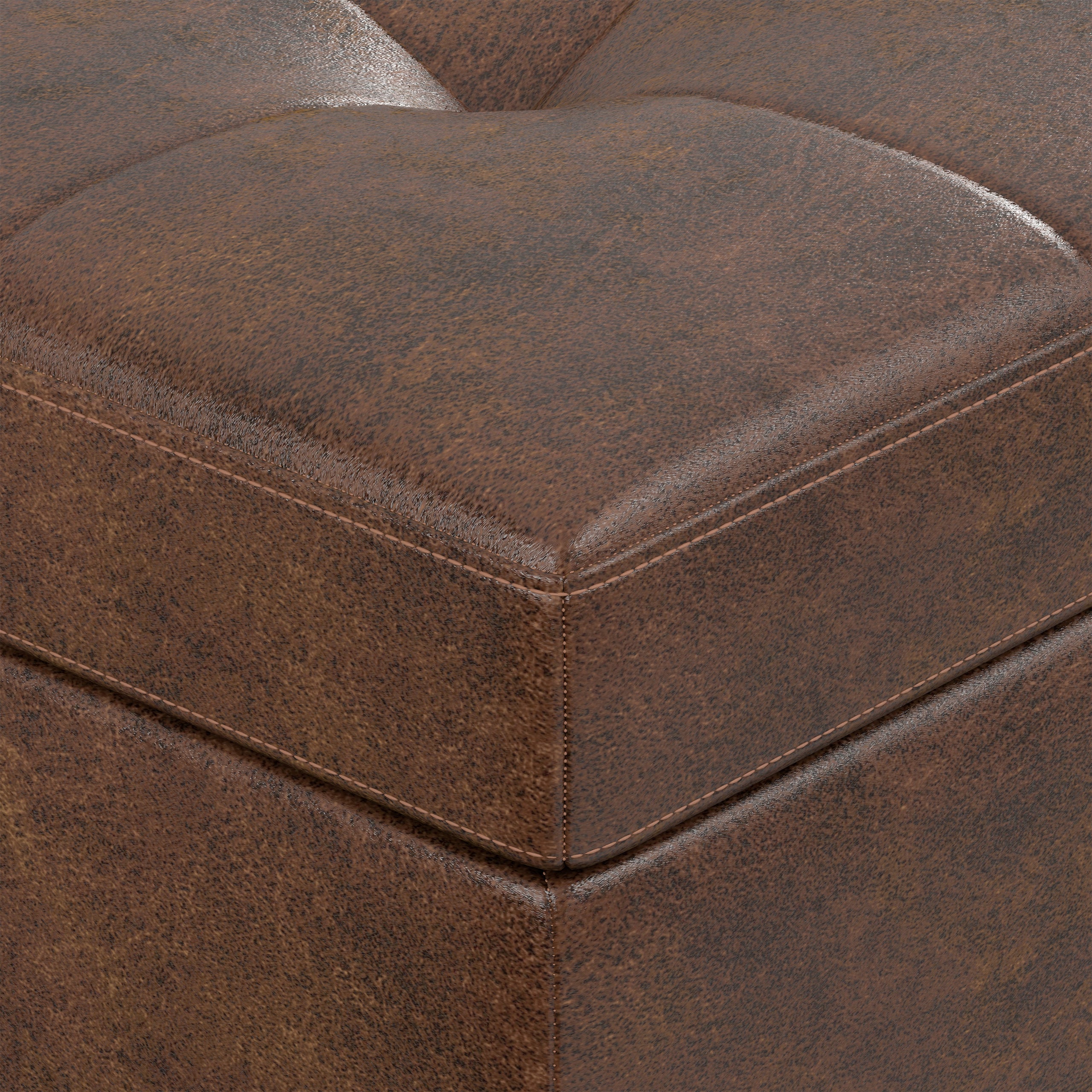 Distressed Chestnut Brown Distressed Vegan Leather | Shay Mid Century Small Square Coffee Table Storage Ottoman