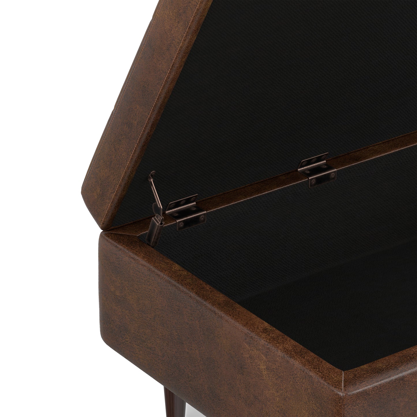 Distressed Chestnut Brown Distressed Vegan Leather | Shay Mid Century Small Square Coffee Table Storage Ottoman