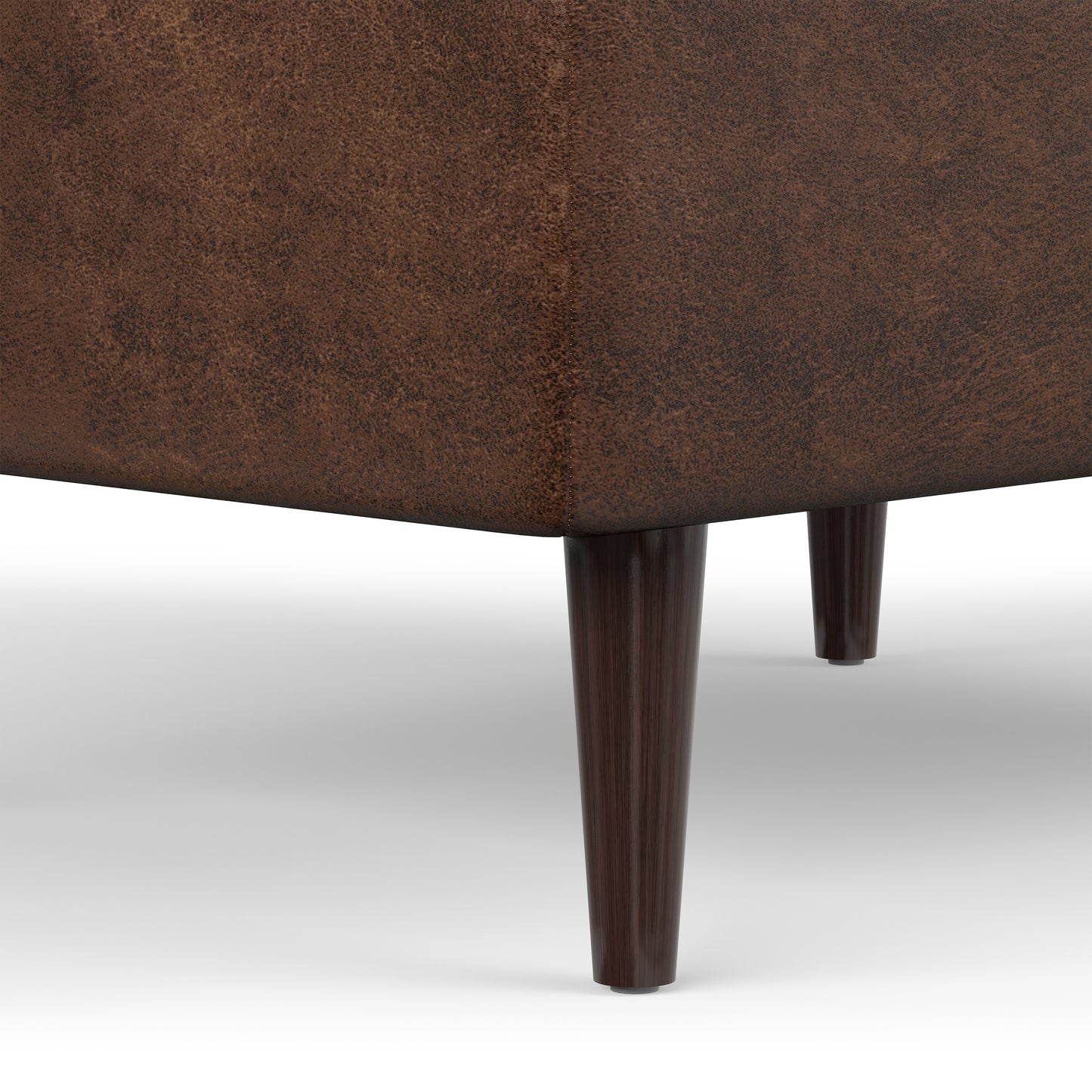 Distressed Chestnut Brown Distressed Vegan Leather | Shay Mid Century Small Square Coffee Table Storage Ottoman
