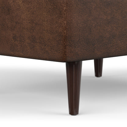 Distressed Chestnut Brown Distressed Vegan Leather | Shay Mid Century Small Square Coffee Table Storage Ottoman