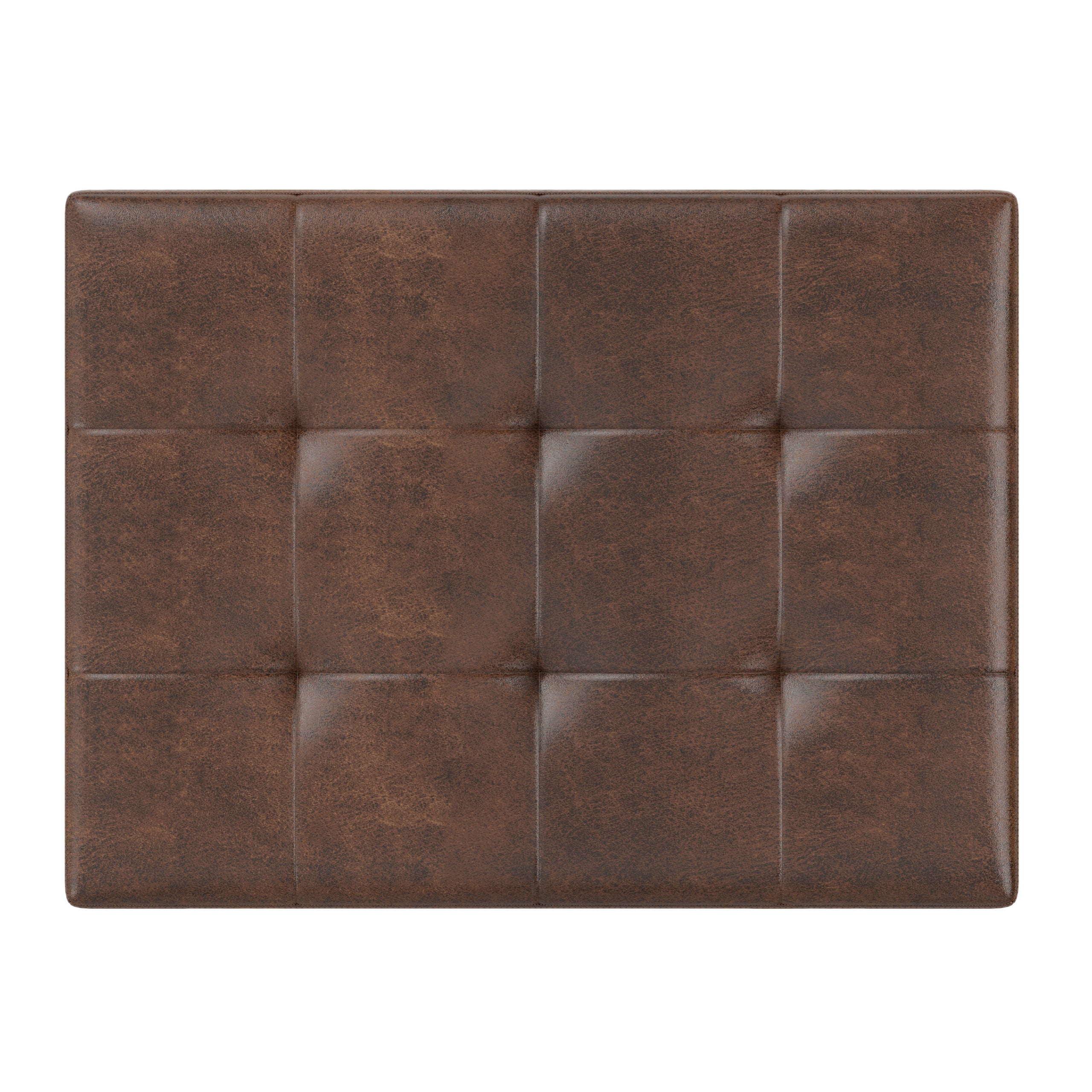 Distressed Chestnut Brown Distressed Vegan Leather | Shay Mid Century Small Square Coffee Table Storage Ottoman