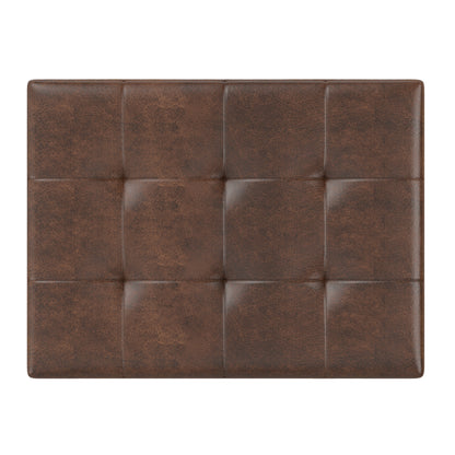 Distressed Chestnut Brown Distressed Vegan Leather | Shay Mid Century Small Square Coffee Table Storage Ottoman