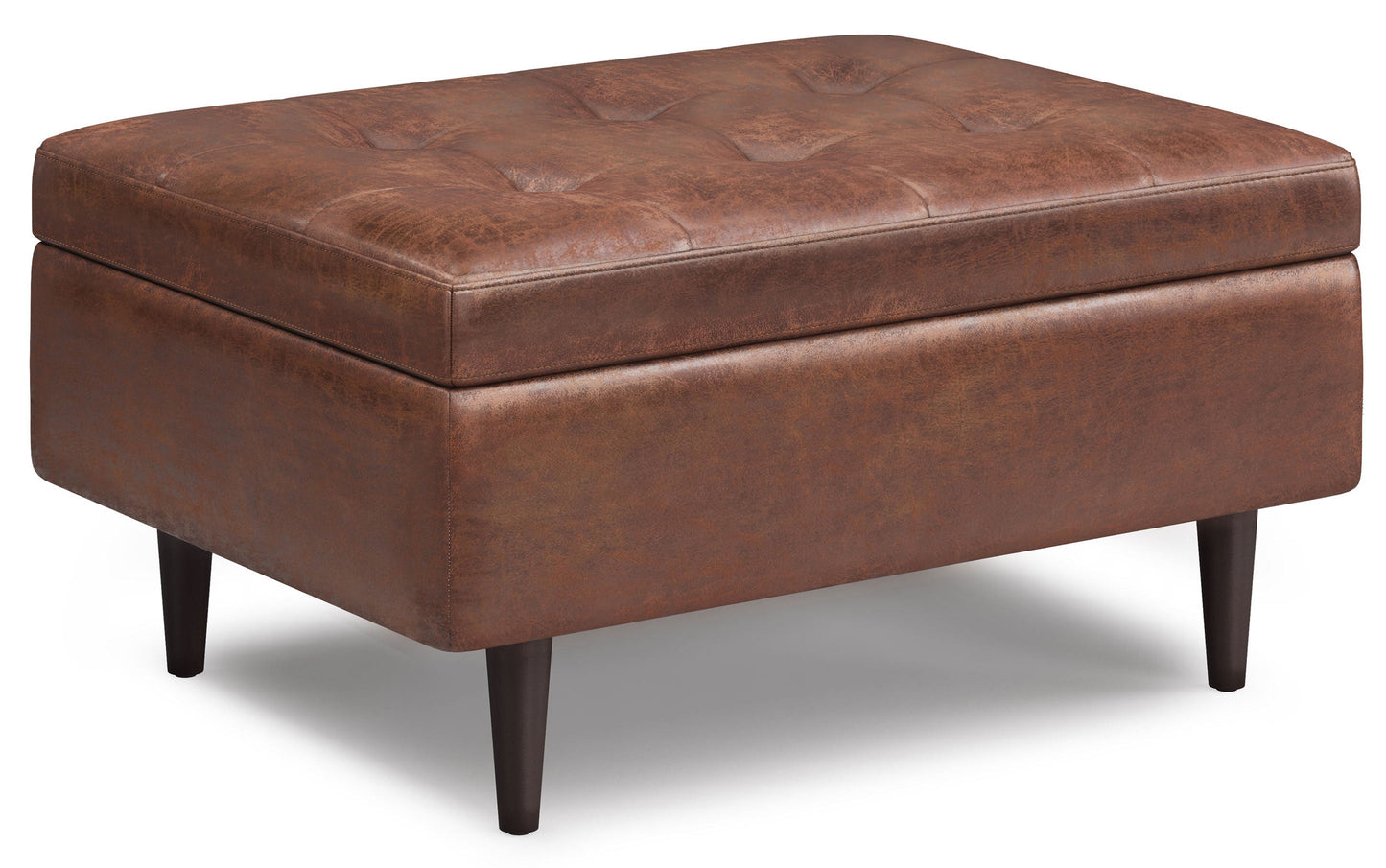 Shay Mid Century Small Coffee Table Storage Ottoman in Distressed Vegan Leather