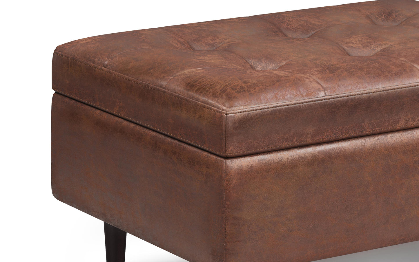 Shay Mid Century Small Coffee Table Storage Ottoman in Distressed Vegan Leather