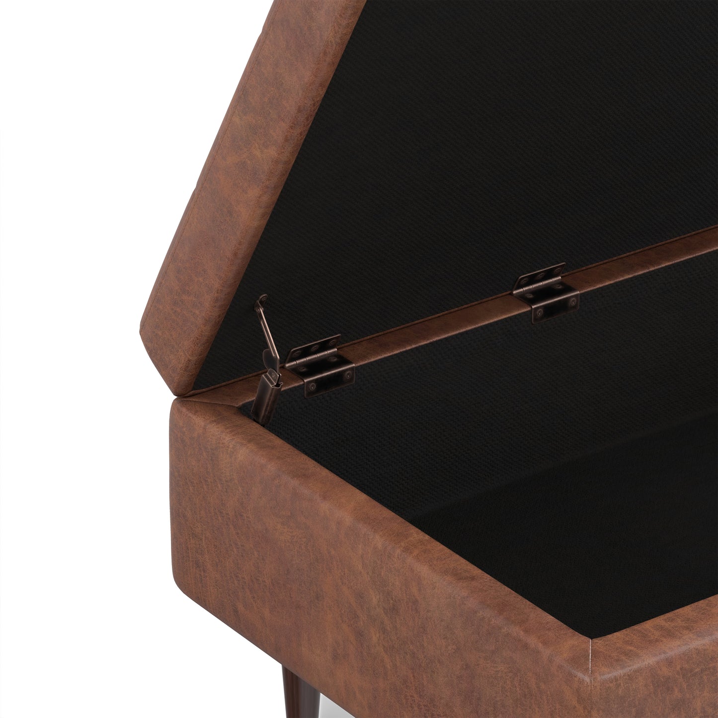 Distressed Saddle Brown Distressed Vegan Leather | Shay Mid Century Small Square Coffee Table Storage Ottoman