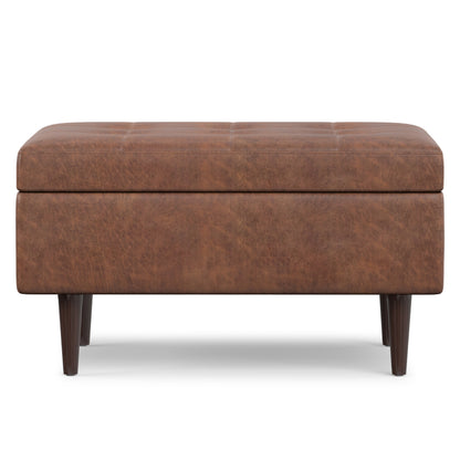 Distressed Saddle Brown Distressed Vegan Leather | Shay Mid Century Small Square Coffee Table Storage Ottoman