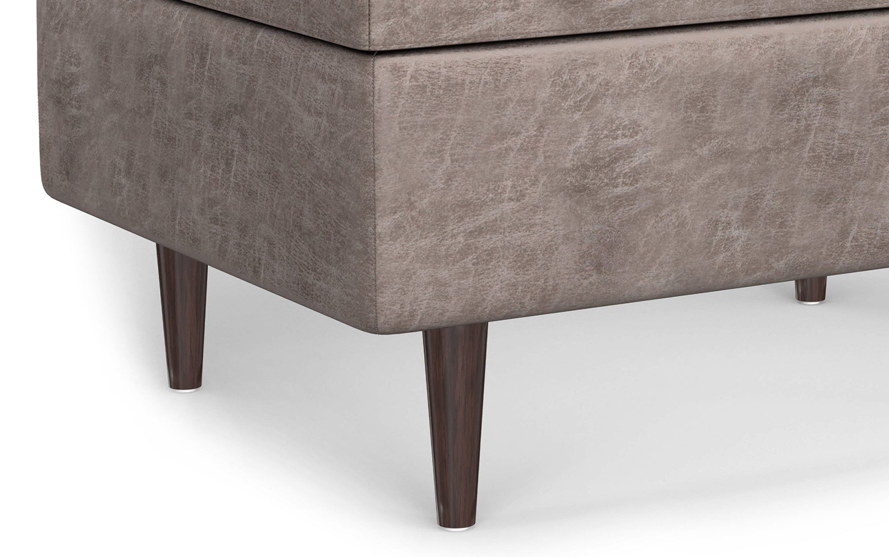 Distressed Grey Taupe Distressed Vegan Leather | Shay Mid Century Small Square Coffee Table Storage Ottoman