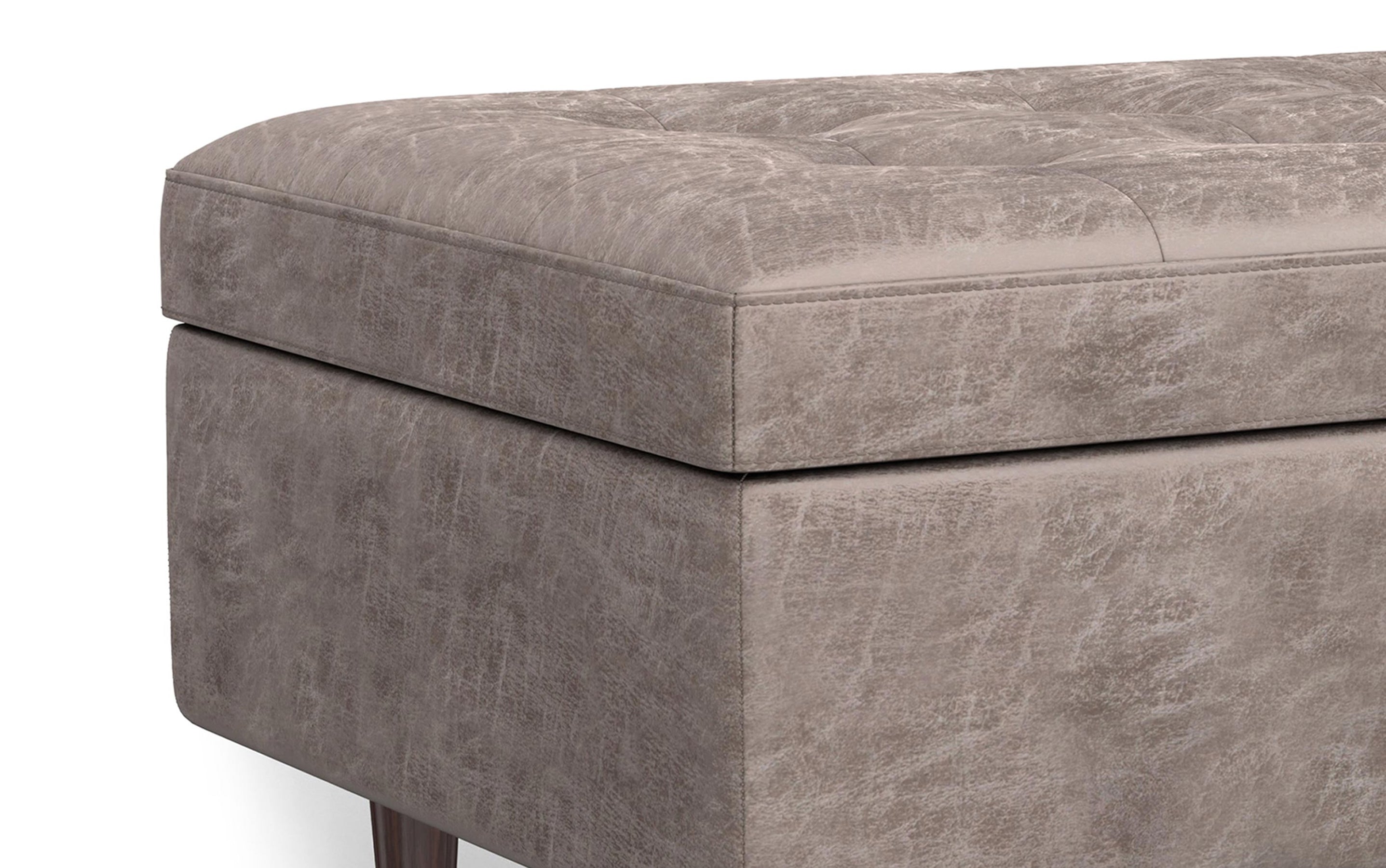 Distressed Grey Taupe Distressed Vegan Leather | Shay Mid Century Small Square Coffee Table Storage Ottoman