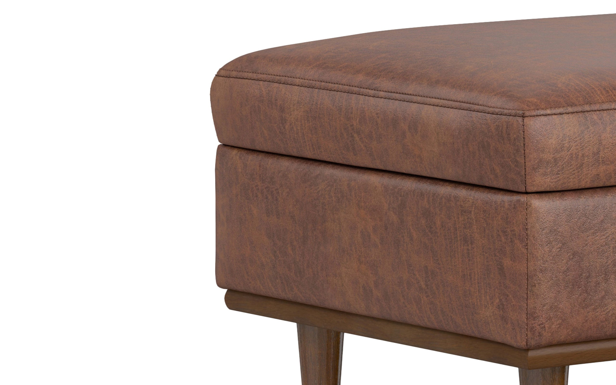 Distressed Saddle Brown Distressed Vegan Leather | Shiloh Rectangular Storage Ottoman