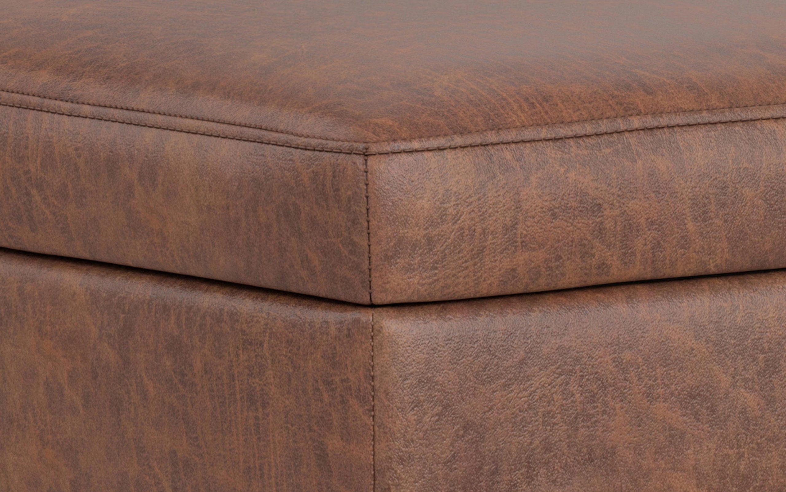 Distressed Saddle Brown Distressed Vegan Leather | Shiloh Rectangular Storage Ottoman