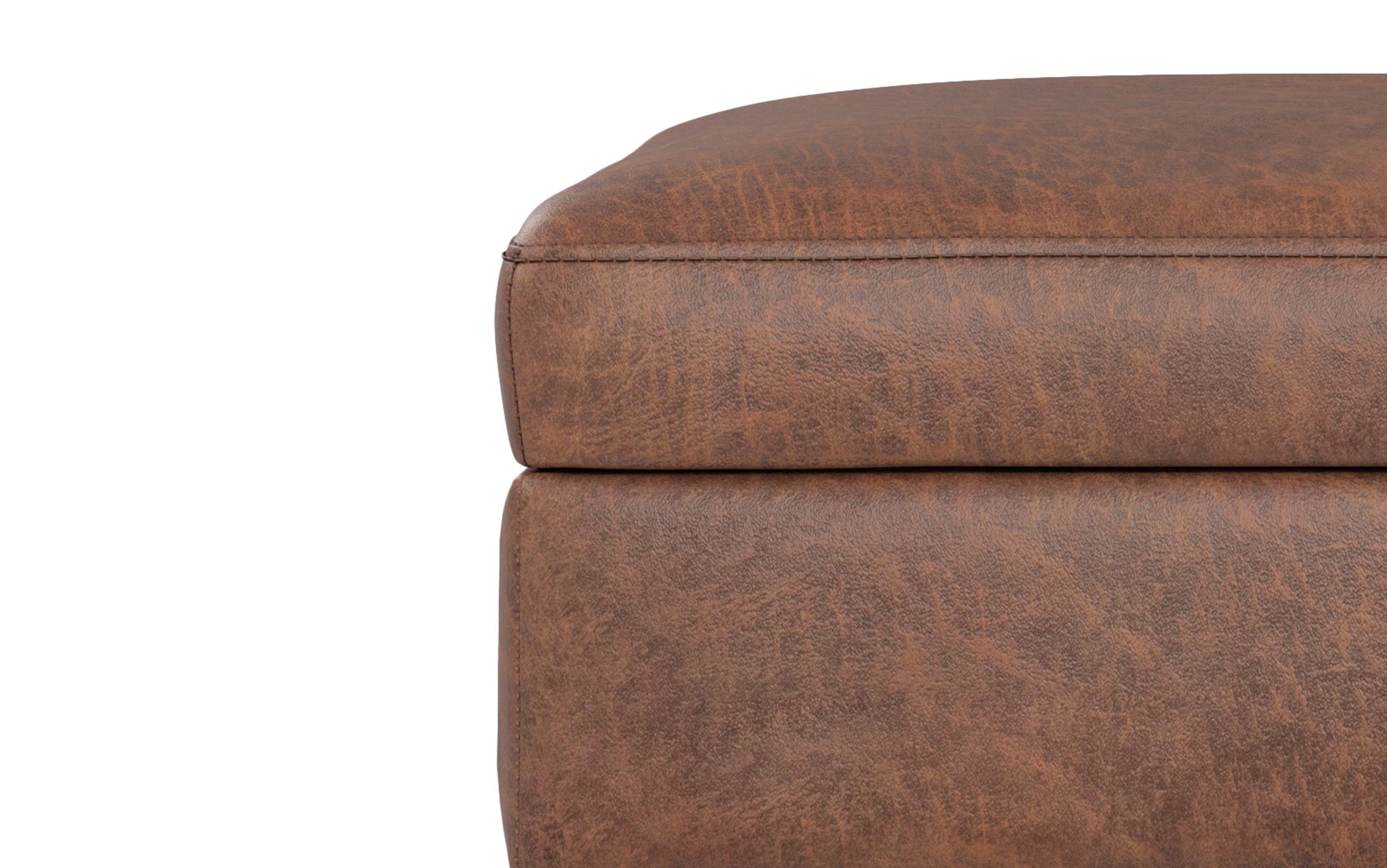 Distressed Saddle Brown Distressed Vegan Leather | Shiloh Rectangular Storage Ottoman