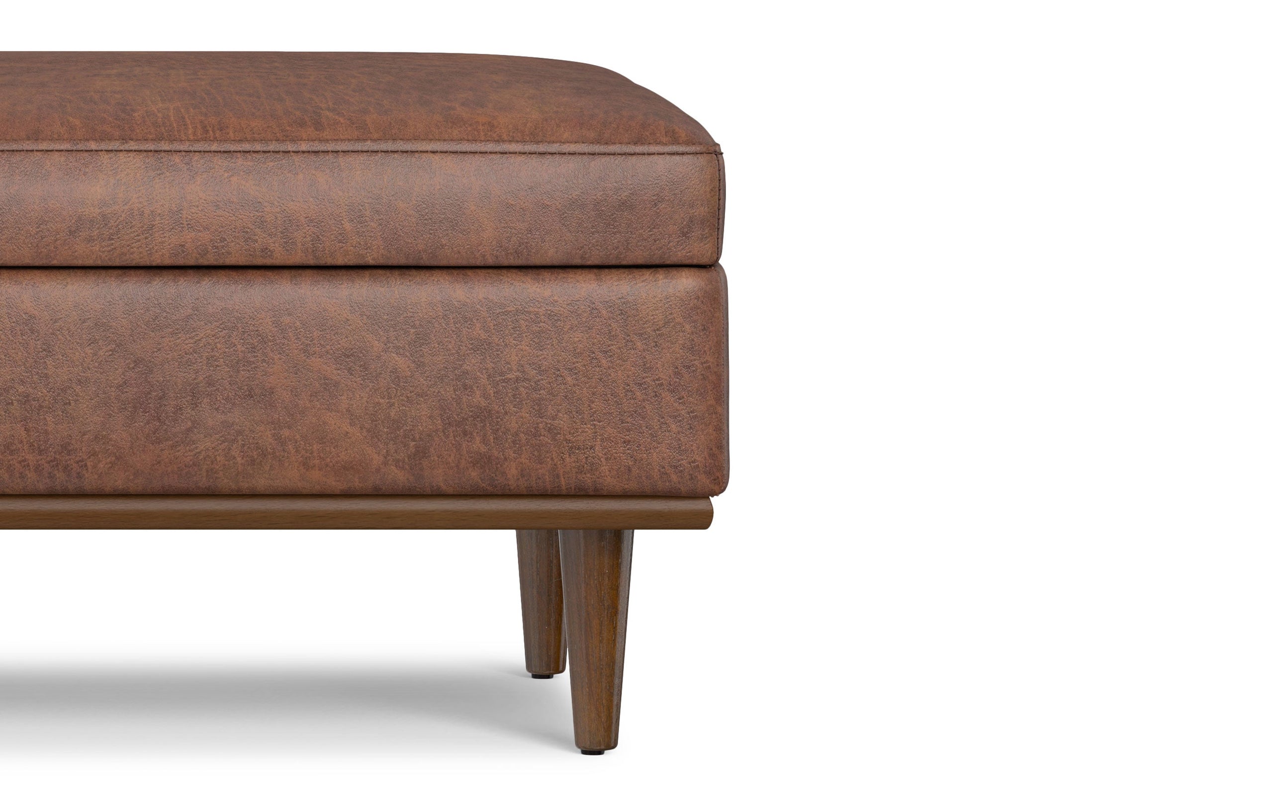 Distressed Saddle Brown Distressed Vegan Leather | Shiloh Rectangular Storage Ottoman