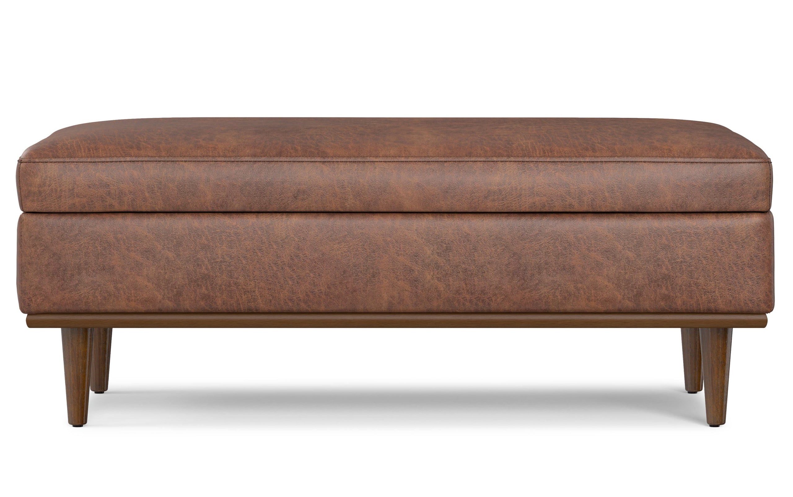 Distressed Saddle Brown Distressed Vegan Leather | Shiloh Rectangular Storage Ottoman