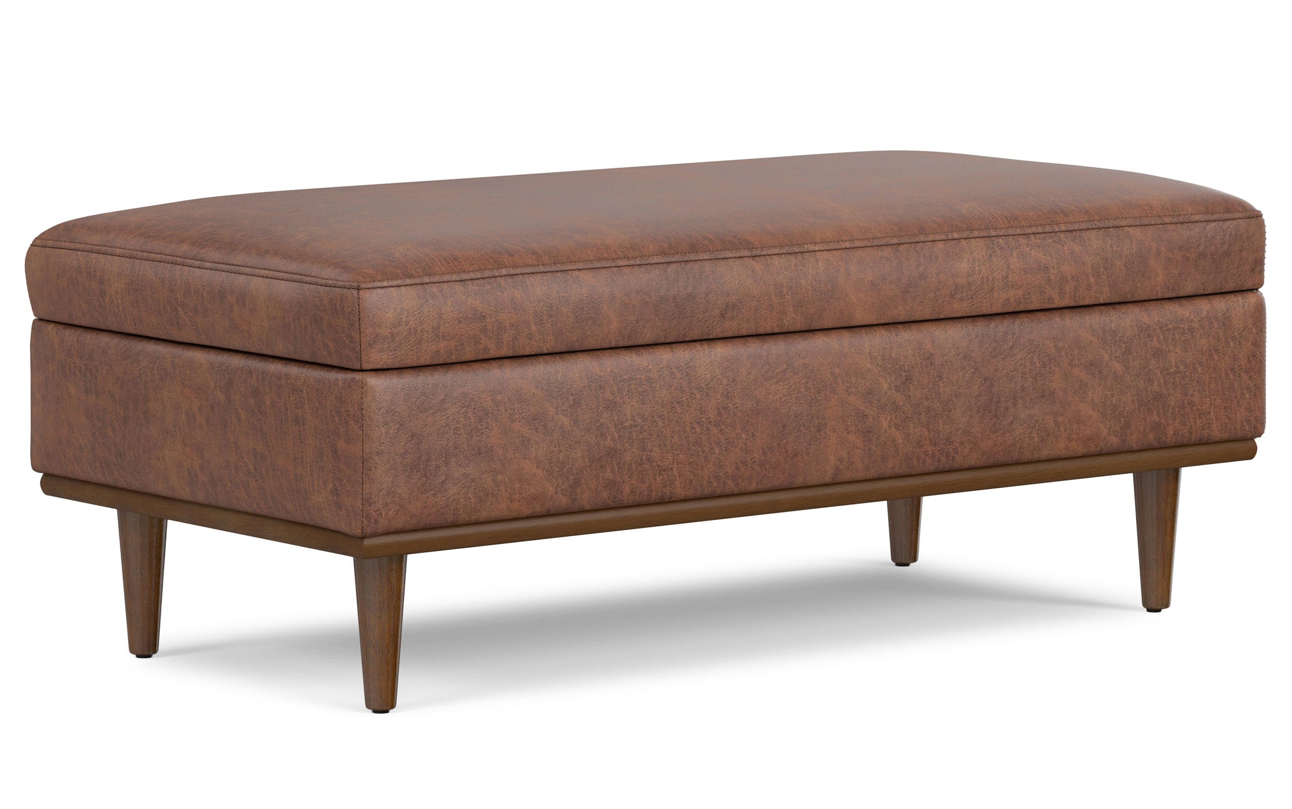 Distressed Saddle Brown Distressed Vegan Leather | Shiloh Rectangular Storage Ottoman