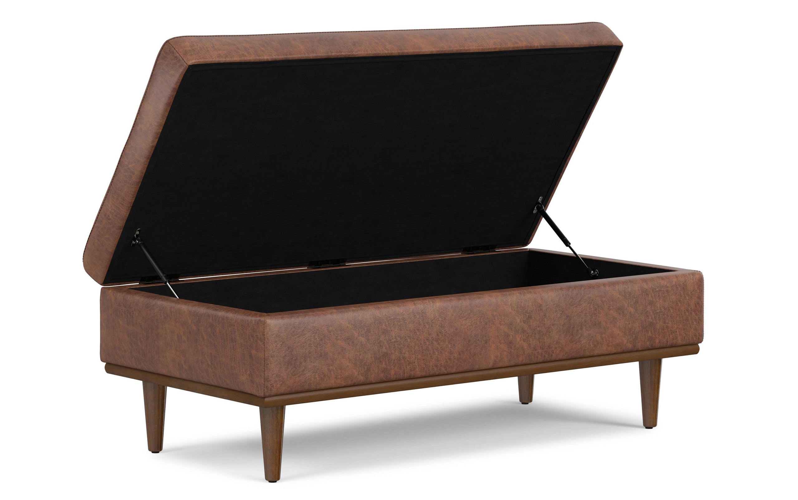 Distressed Saddle Brown Distressed Vegan Leather | Shiloh Rectangular Storage Ottoman