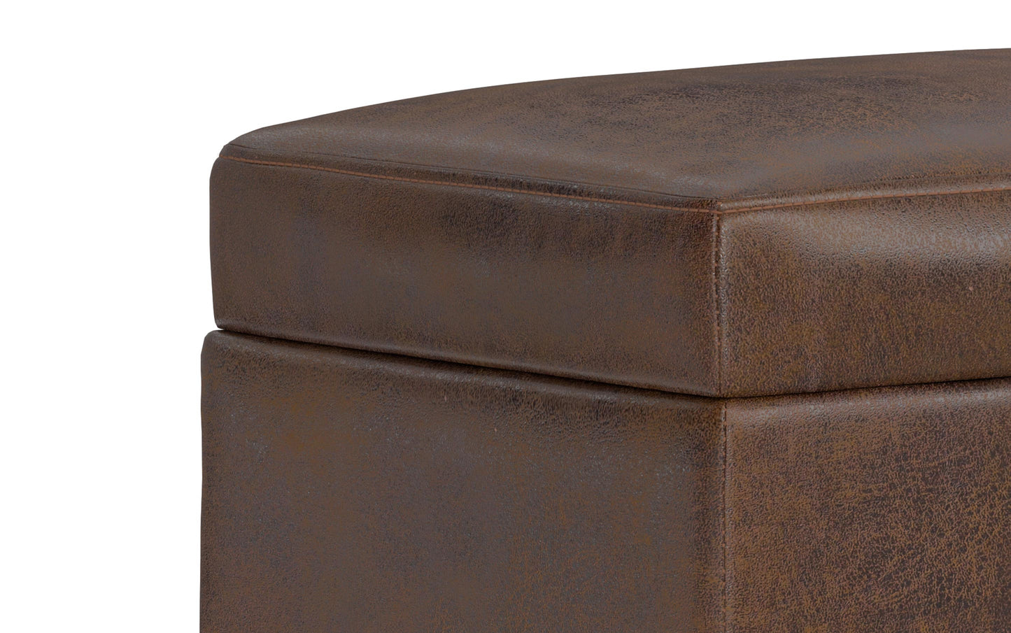 Distressed Chestnut Brown Distressed Vegan Leather | Shiloh Small Storage Ottoman in Distressed Vegan Leather
