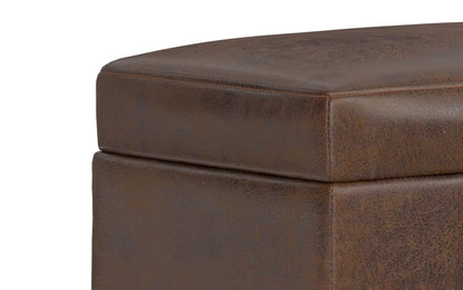 Distressed Chestnut Brown Distressed Vegan Leather | Shiloh Small Storage Ottoman in Distressed Vegan Leather