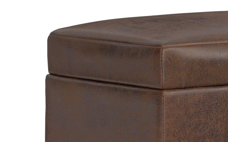 Distressed Chestnut Brown Distressed Vegan Leather | Shiloh Small Storage Ottoman in Distressed Vegan Leather