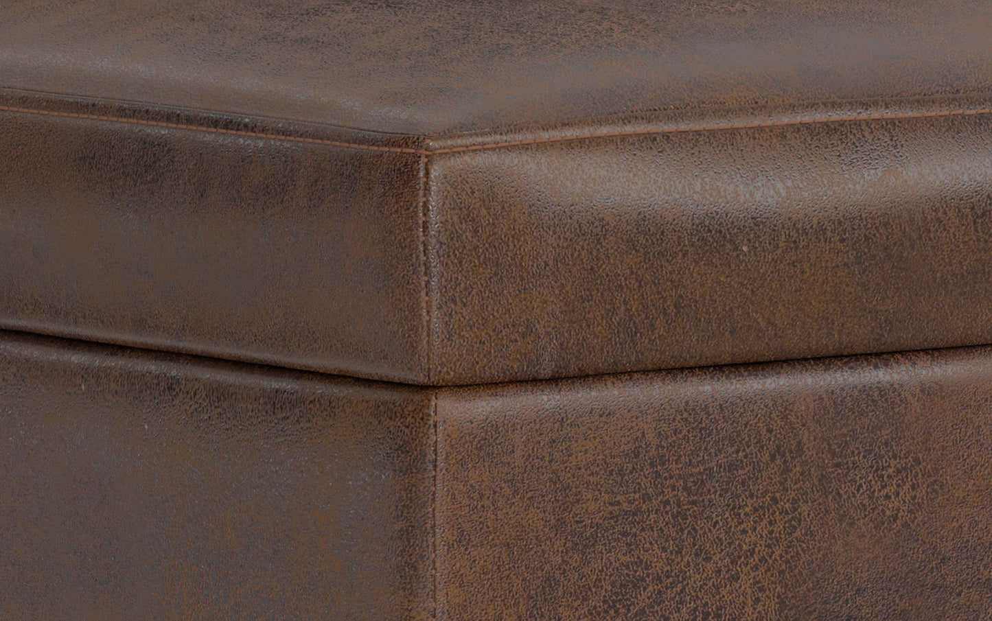 Distressed Chestnut Brown Distressed Vegan Leather | Shiloh Small Storage Ottoman in Distressed Vegan Leather