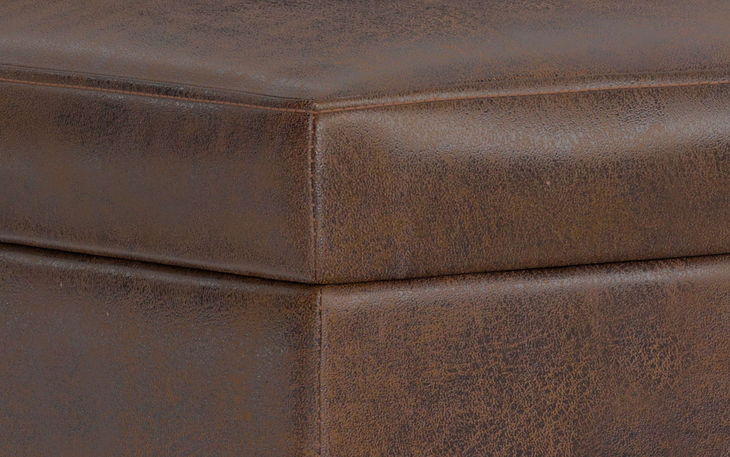Distressed Chestnut Brown Distressed Vegan Leather | Shiloh Small Storage Ottoman in Distressed Vegan Leather