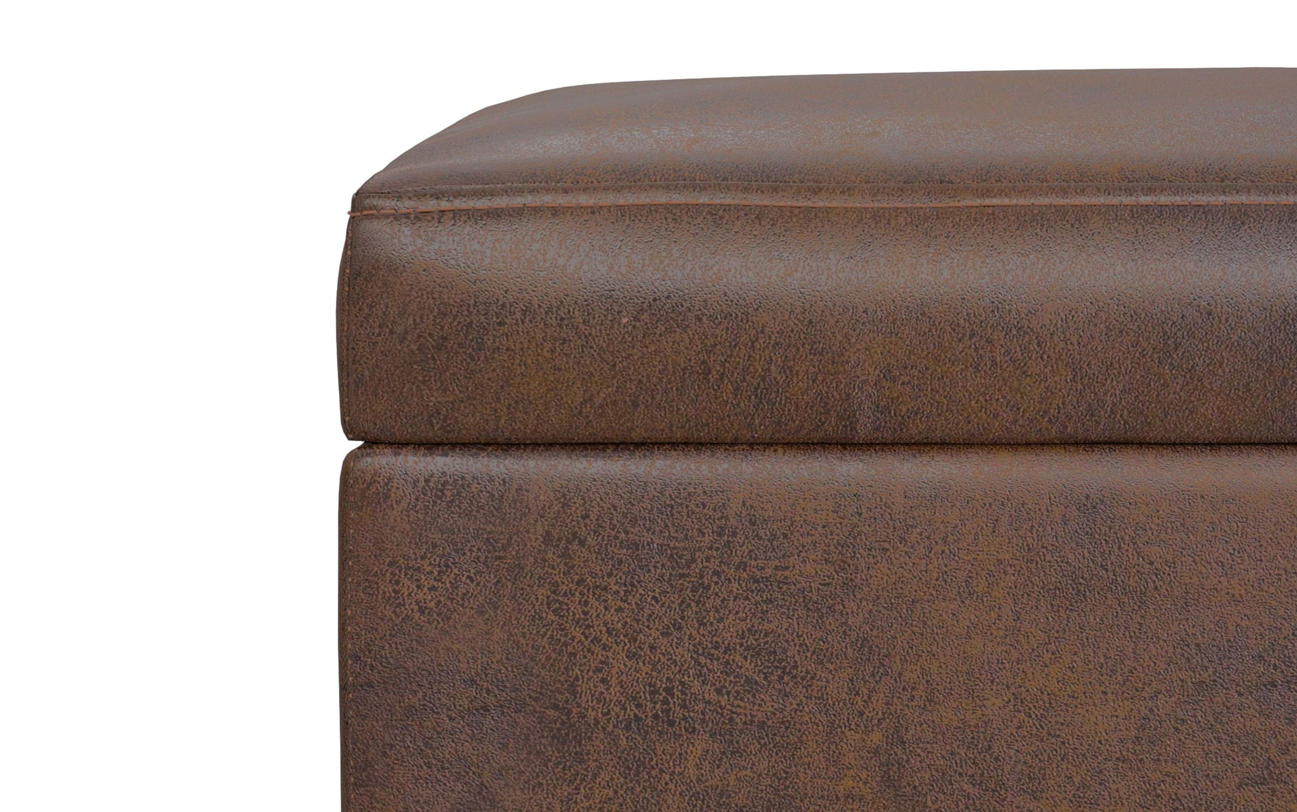 Distressed Chestnut Brown Distressed Vegan Leather | Shiloh Small Storage Ottoman in Distressed Vegan Leather