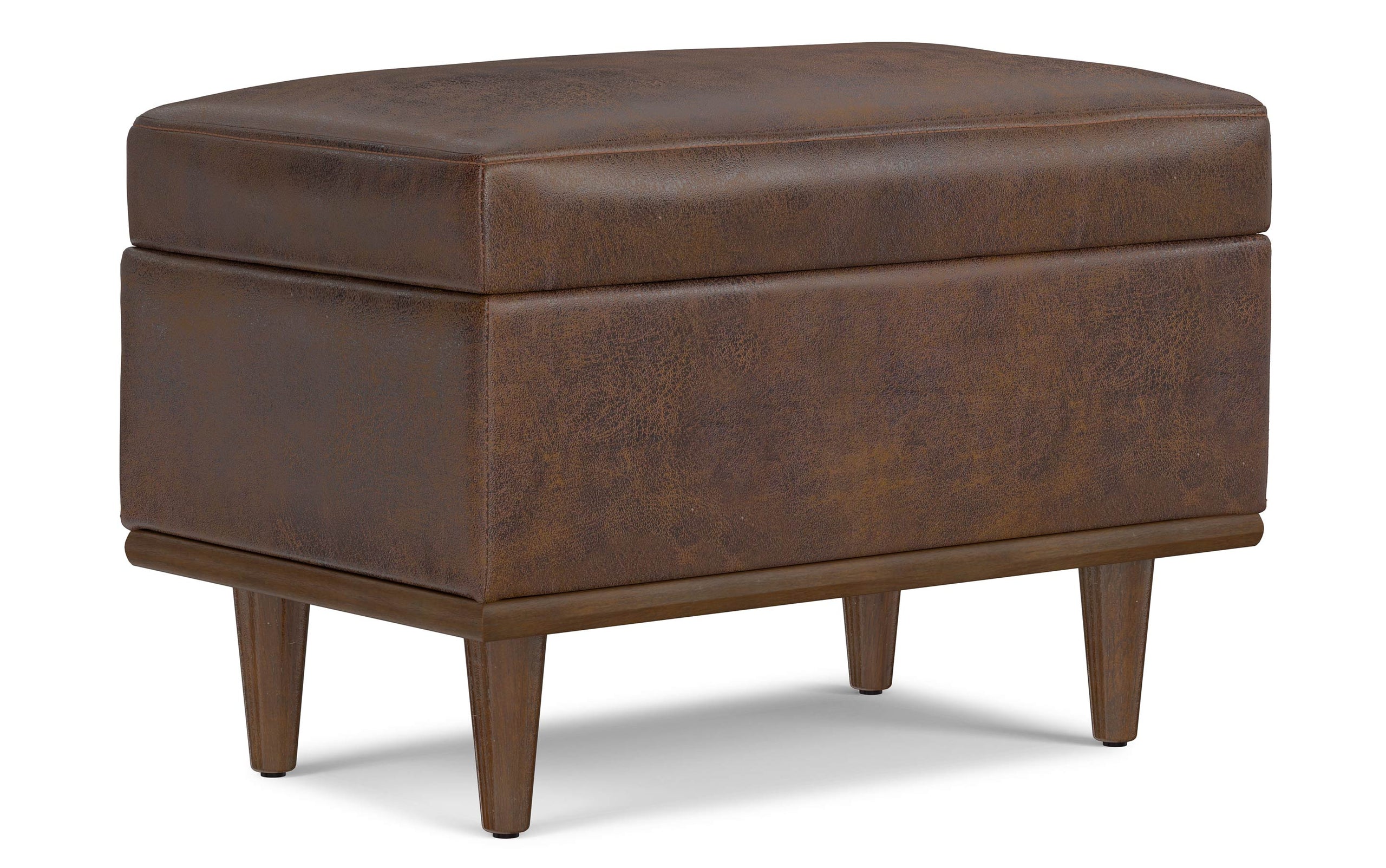 Distressed Chestnut Brown Distressed Vegan Leather | Shiloh Small Storage Ottoman in Distressed Vegan Leather