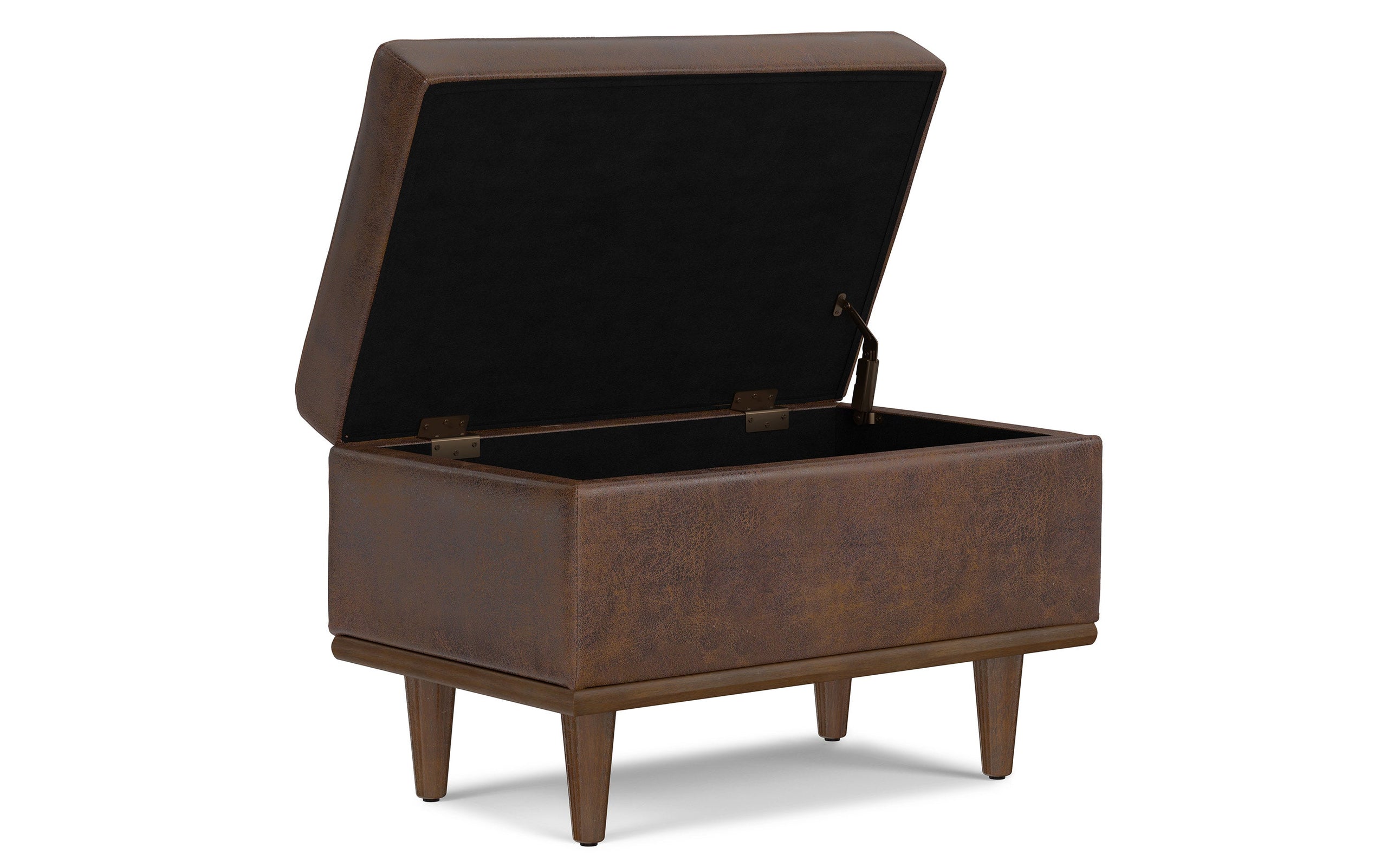 Distressed Chestnut Brown Distressed Vegan Leather | Shiloh Small Storage Ottoman in Distressed Vegan Leather