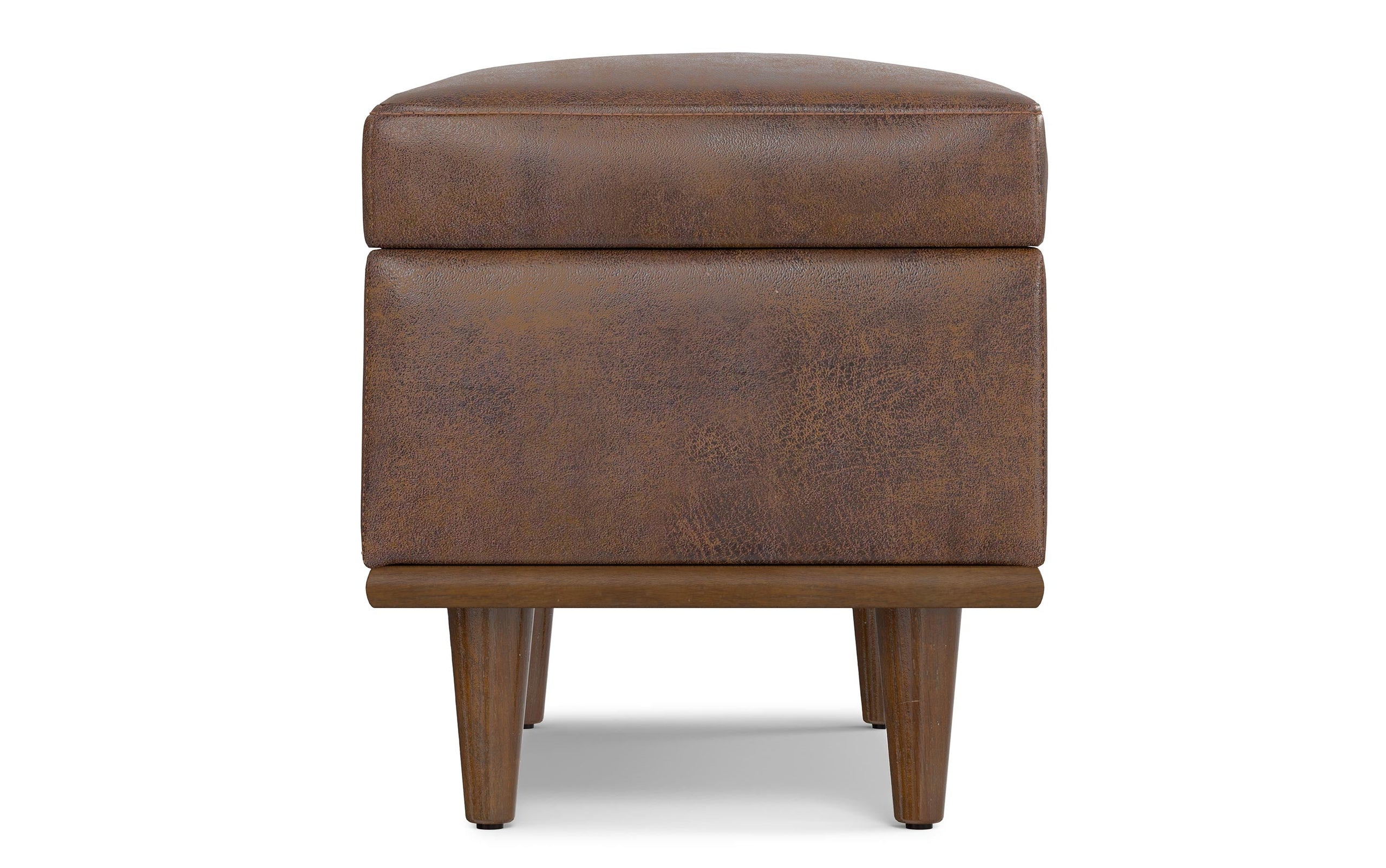 Distressed Chestnut Brown Distressed Vegan Leather | Shiloh Small Storage Ottoman in Distressed Vegan Leather