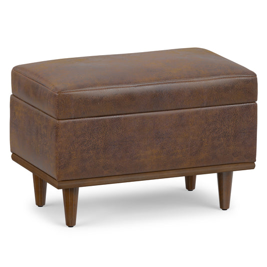 Distressed Chestnut Brown Distressed Vegan Leather | Shiloh Small Storage Ottoman in Distressed Vegan Leather
