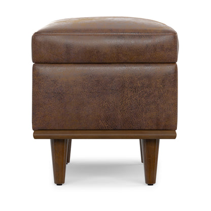 Distressed Chestnut Brown Distressed Vegan Leather | Shiloh Small Storage Ottoman in Distressed Vegan Leather