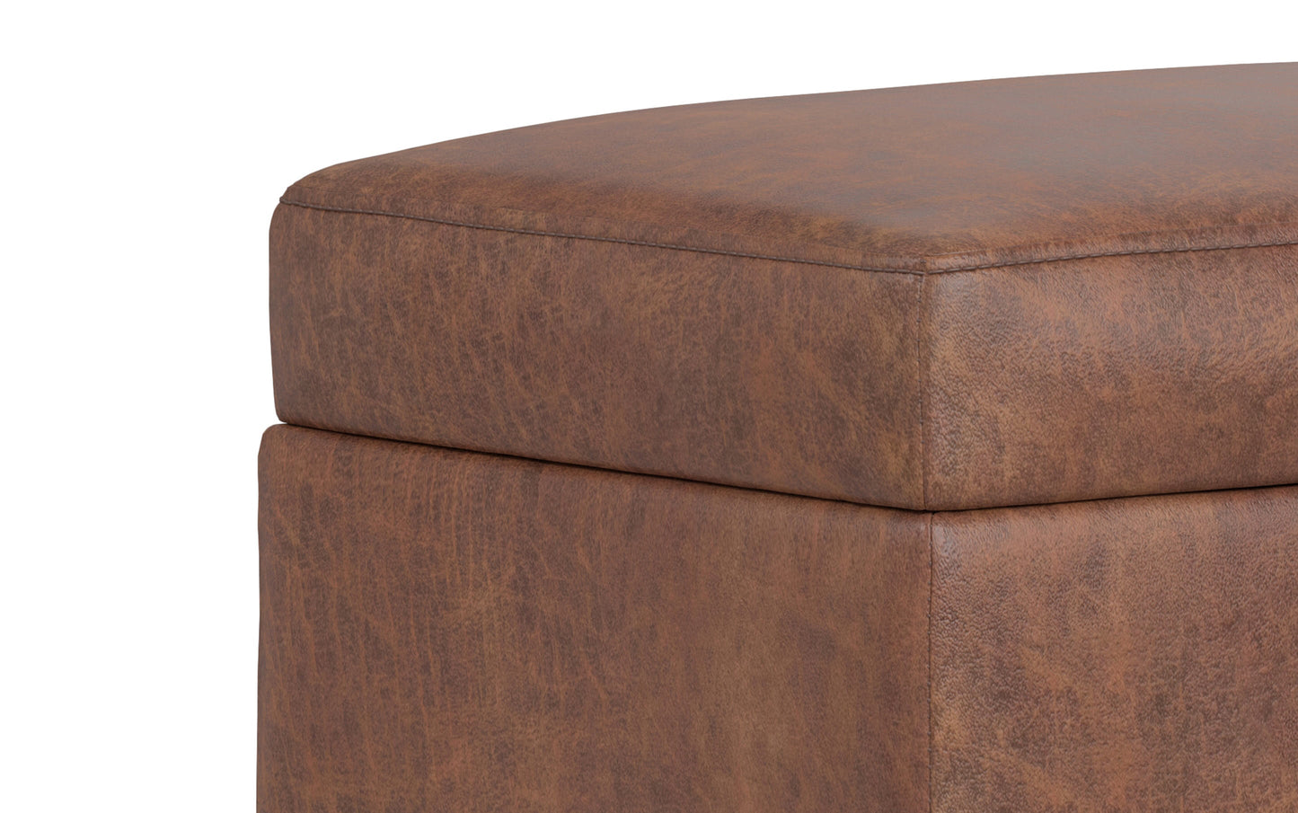Distressed Saddle Brown Distressed Vegan Leather | Shiloh Small Storage Ottoman in Distressed Vegan Leather