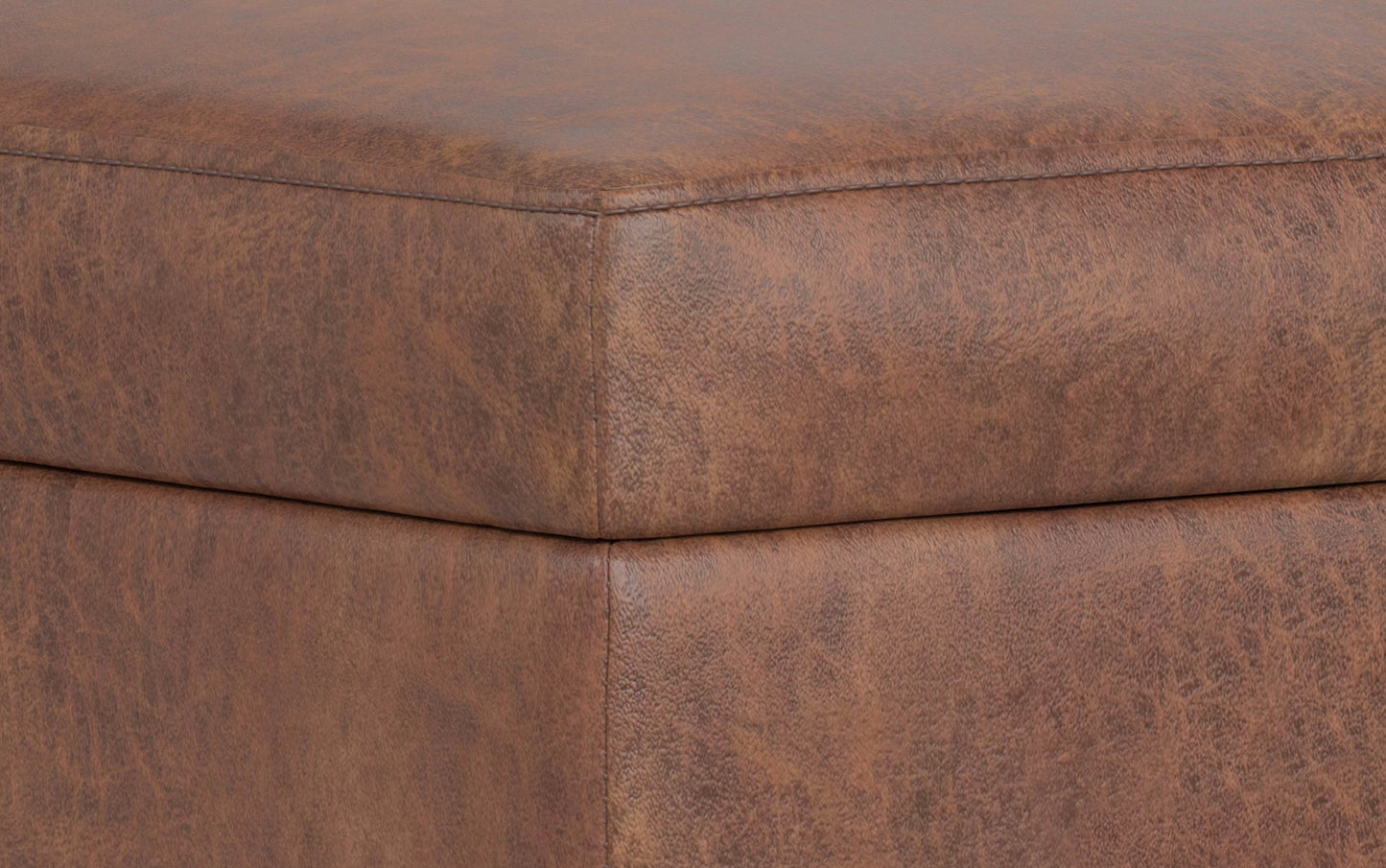 Distressed Saddle Brown Distressed Vegan Leather | Shiloh Small Storage Ottoman in Distressed Vegan Leather