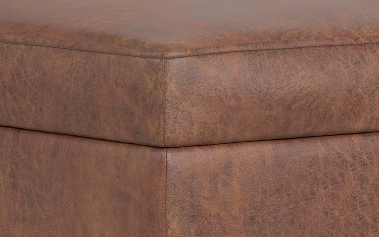 Distressed Saddle Brown Distressed Vegan Leather | Shiloh Small Storage Ottoman in Distressed Vegan Leather
