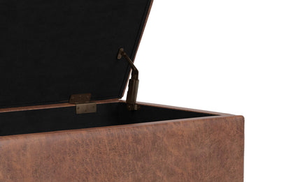 Distressed Saddle Brown Distressed Vegan Leather | Shiloh Small Storage Ottoman in Distressed Vegan Leather