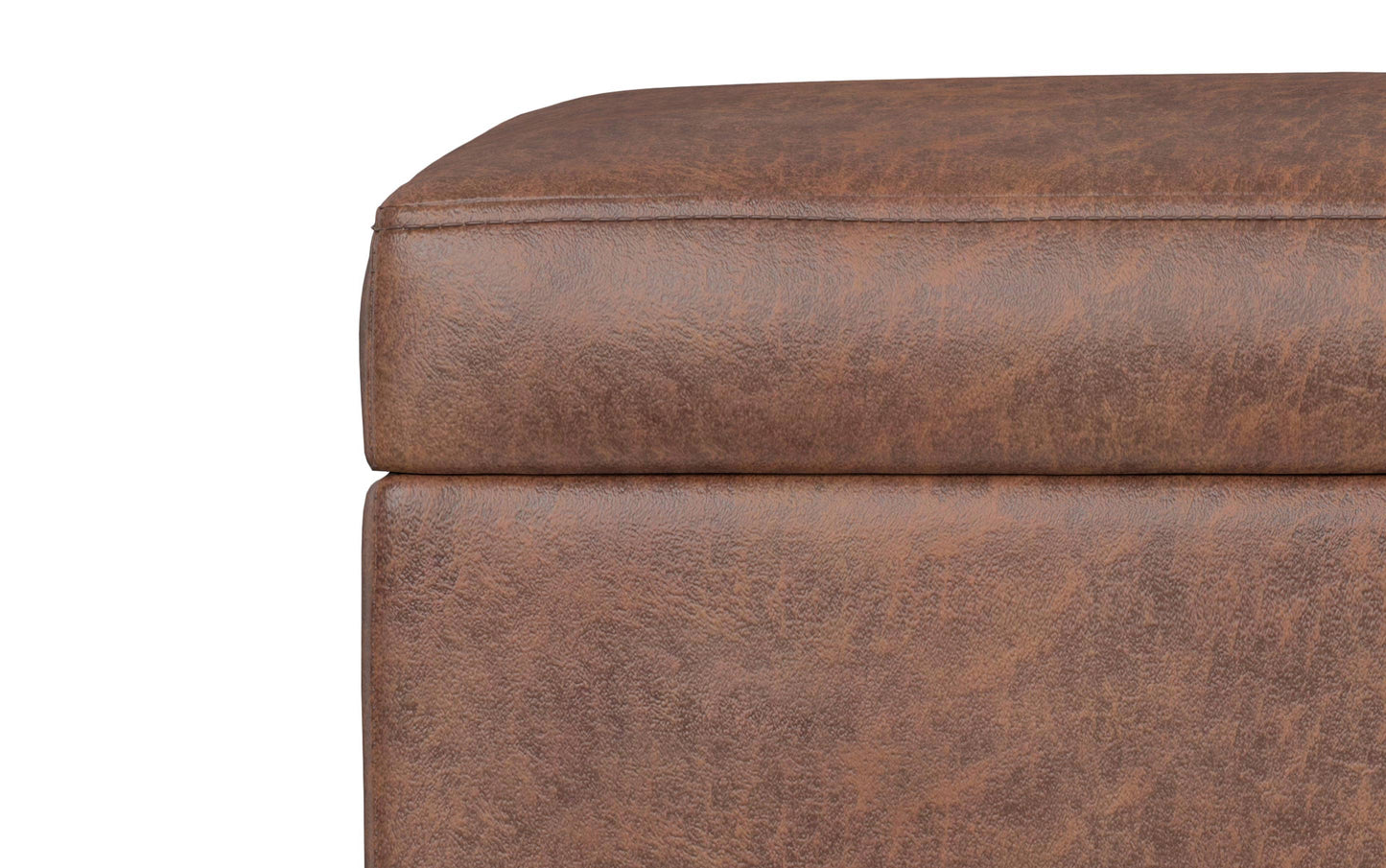 Distressed Saddle Brown Distressed Vegan Leather | Shiloh Small Storage Ottoman in Distressed Vegan Leather