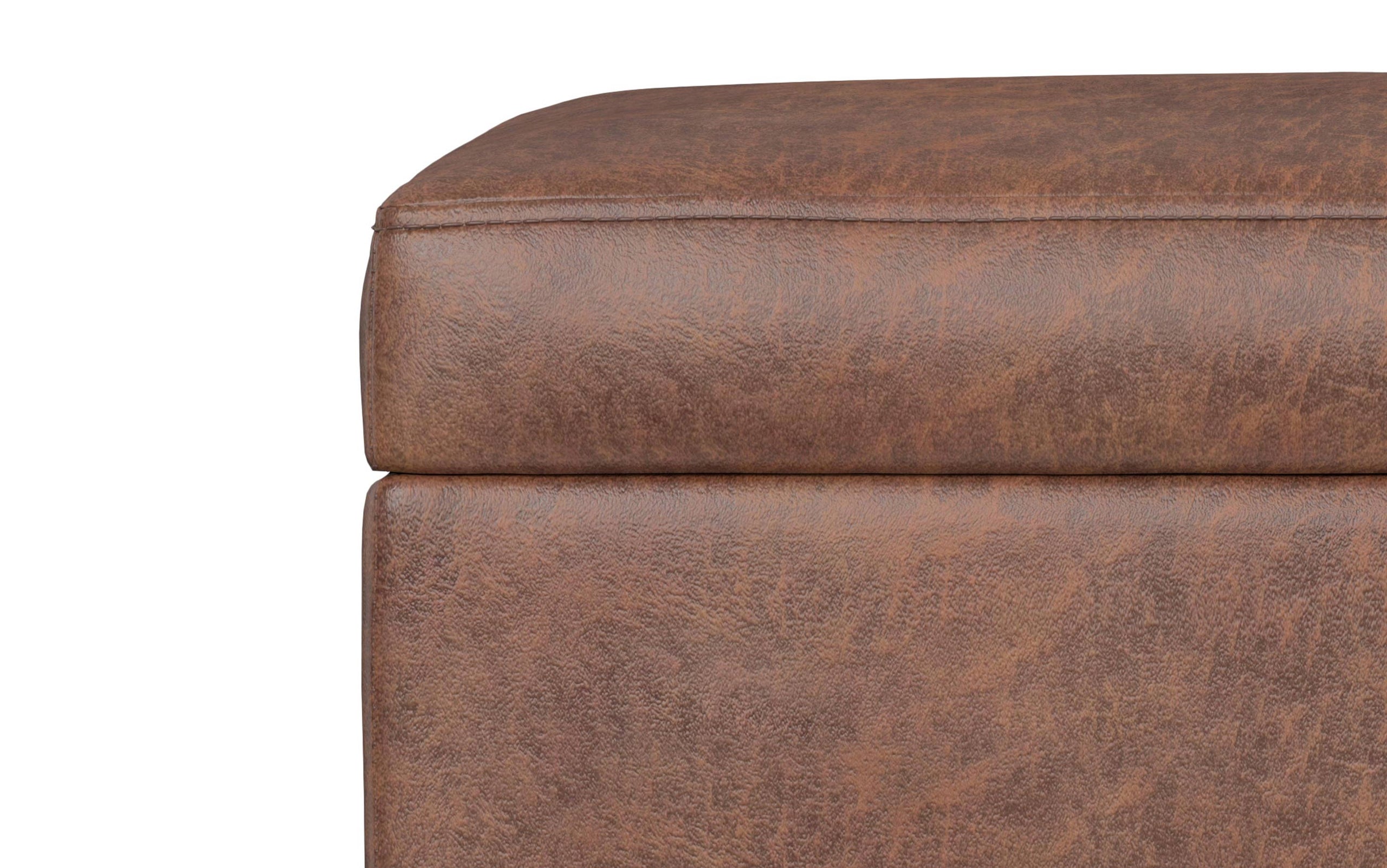 Distressed Saddle Brown Distressed Vegan Leather | Shiloh Small Storage Ottoman in Distressed Vegan Leather