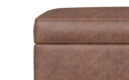 Distressed Saddle Brown Distressed Vegan Leather | Shiloh Small Storage Ottoman in Distressed Vegan Leather