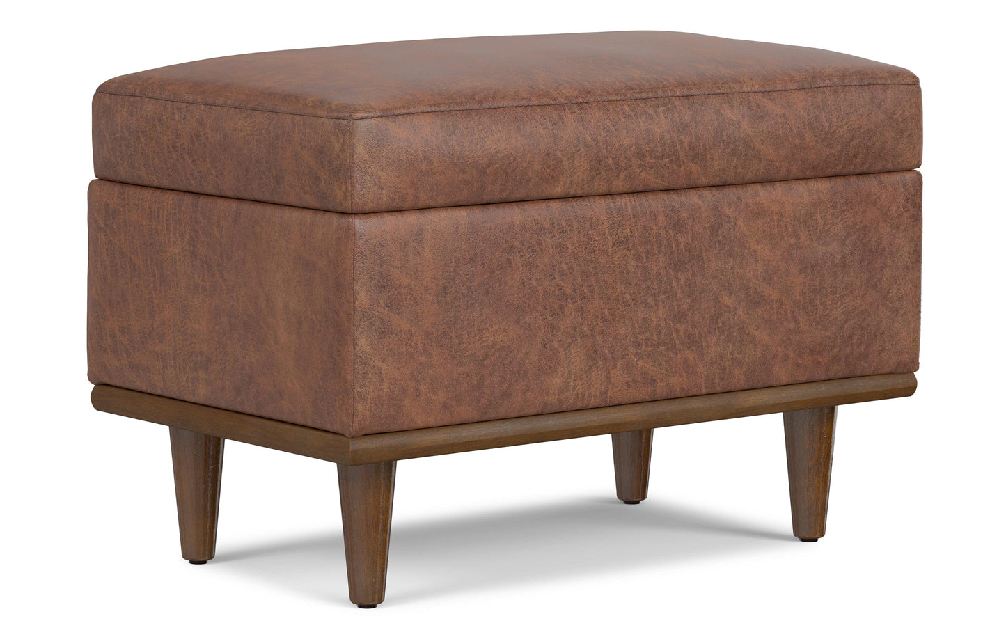Distressed Saddle Brown Distressed Vegan Leather | Shiloh Small Storage Ottoman in Distressed Vegan Leather
